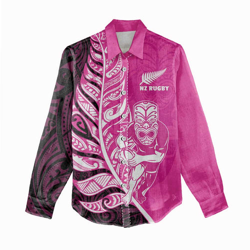 New Zealand Silver Fern Rugby Custom Women Casual Shirt All Black Maori Pattern Pink - Aussie Hoodie