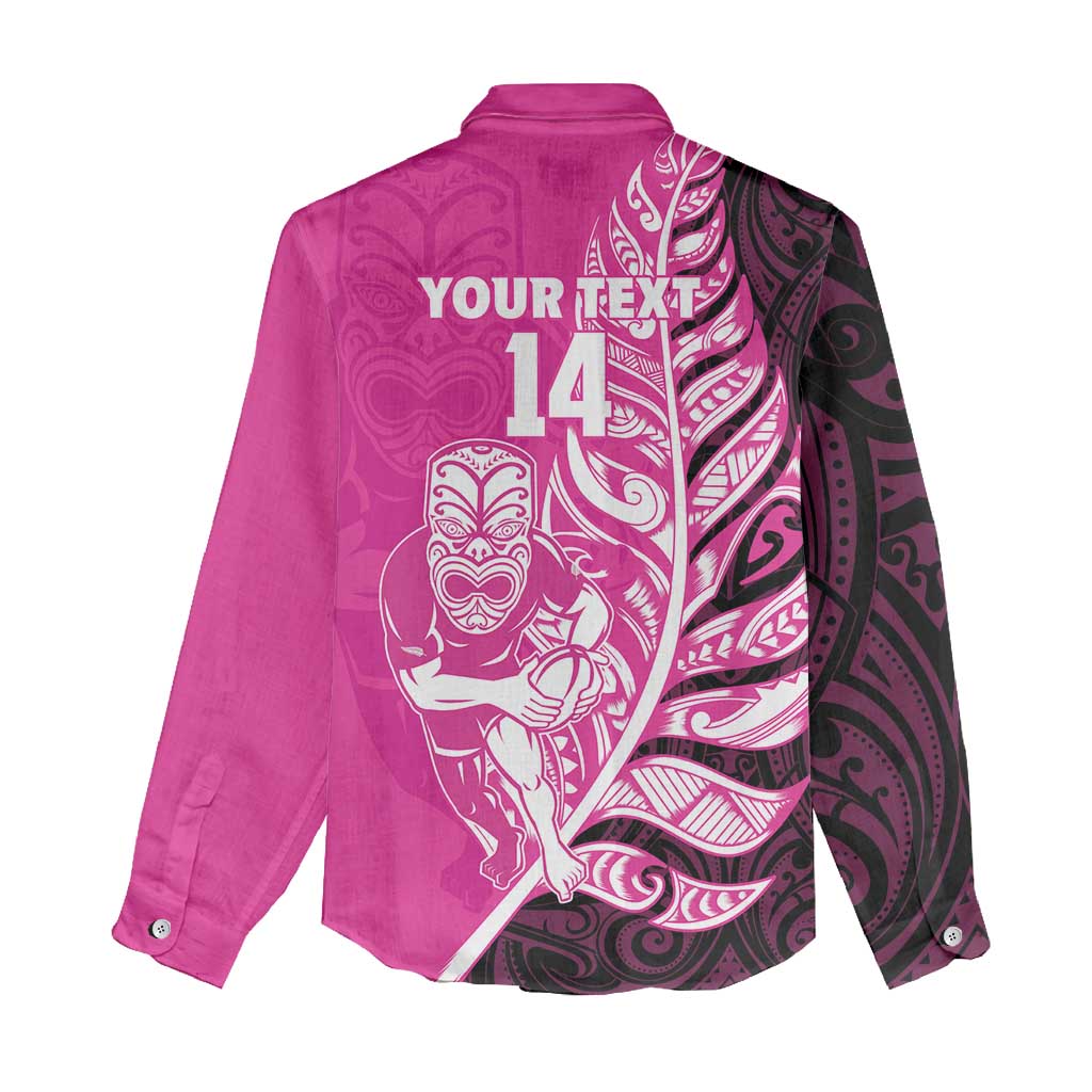 New Zealand Silver Fern Rugby Custom Women Casual Shirt All Black Maori Pattern Pink - Aussie Hoodie