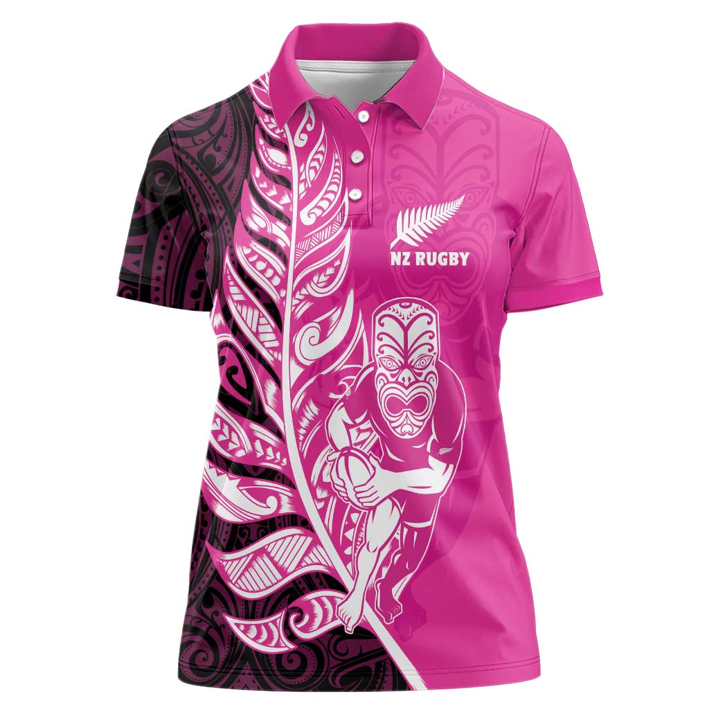 New Zealand Silver Fern Rugby Custom Women Polo Shirt All Black Maori Pattern Pink - Aussie Hoodie