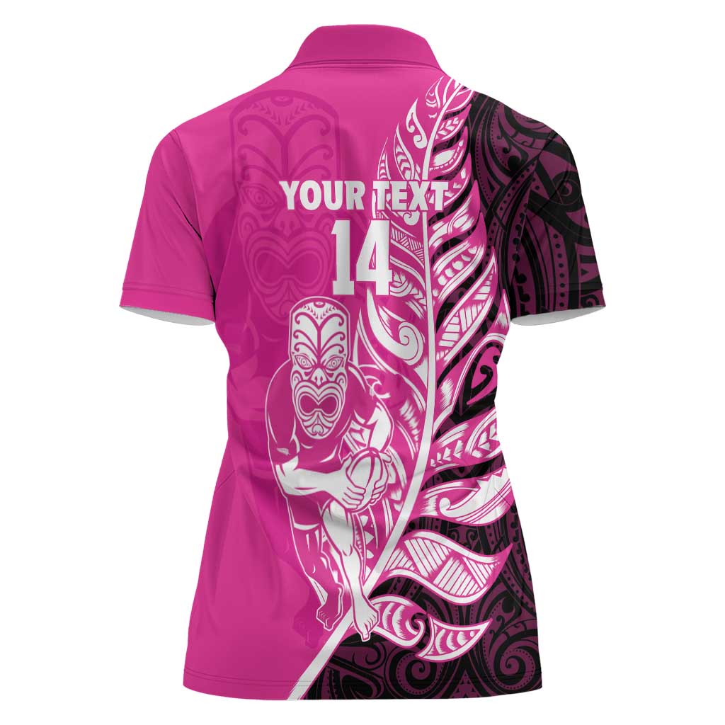 New Zealand Silver Fern Rugby Custom Women Polo Shirt All Black Maori Pattern Pink - Aussie Hoodie