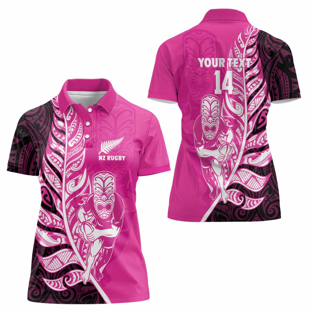New Zealand Silver Fern Rugby Custom Women Polo Shirt All Black Maori Pattern Pink - Aussie Hoodie