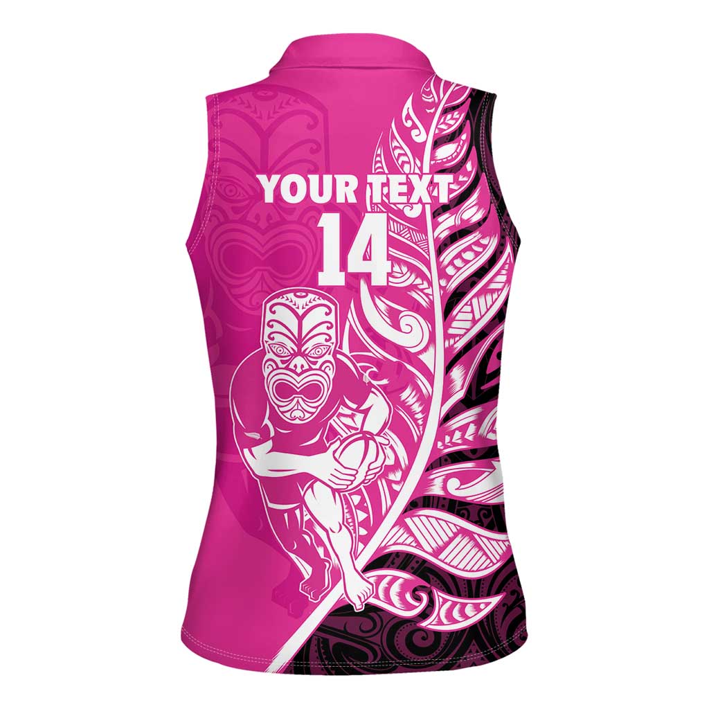 New Zealand Silver Fern Rugby Custom Women Sleeveless Polo Shirt All Black Maori Pattern Pink - Aussie Hoodie