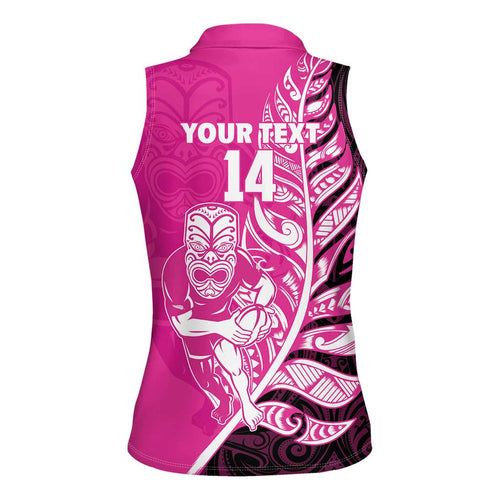 New Zealand Silver Fern Rugby Custom Women Sleeveless Polo Shirt All Black Maori Pattern Pink - Aussie Hoodie