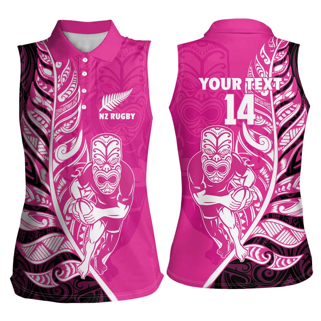 New Zealand Silver Fern Rugby Custom Women Sleeveless Polo Shirt All Black Maori Pattern Pink - Aussie Hoodie