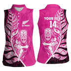 New Zealand Silver Fern Rugby Custom Women Sleeveless Polo Shirt All Black Maori Pattern Pink - Aussie Hoodie