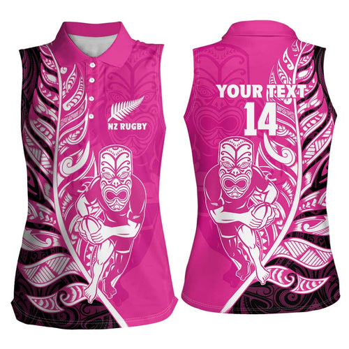 New Zealand Silver Fern Rugby Custom Women Sleeveless Polo Shirt All Black Maori Pattern Pink - Aussie Hoodie