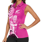 New Zealand Silver Fern Rugby Custom Women Sleeveless Polo Shirt All Black Maori Pattern Pink - Aussie Hoodie
