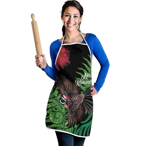 Meri Kirihimete New Zealand Apron Piwakawaka Koru Fern Mix Pohutukawa - Aussie Hoodie