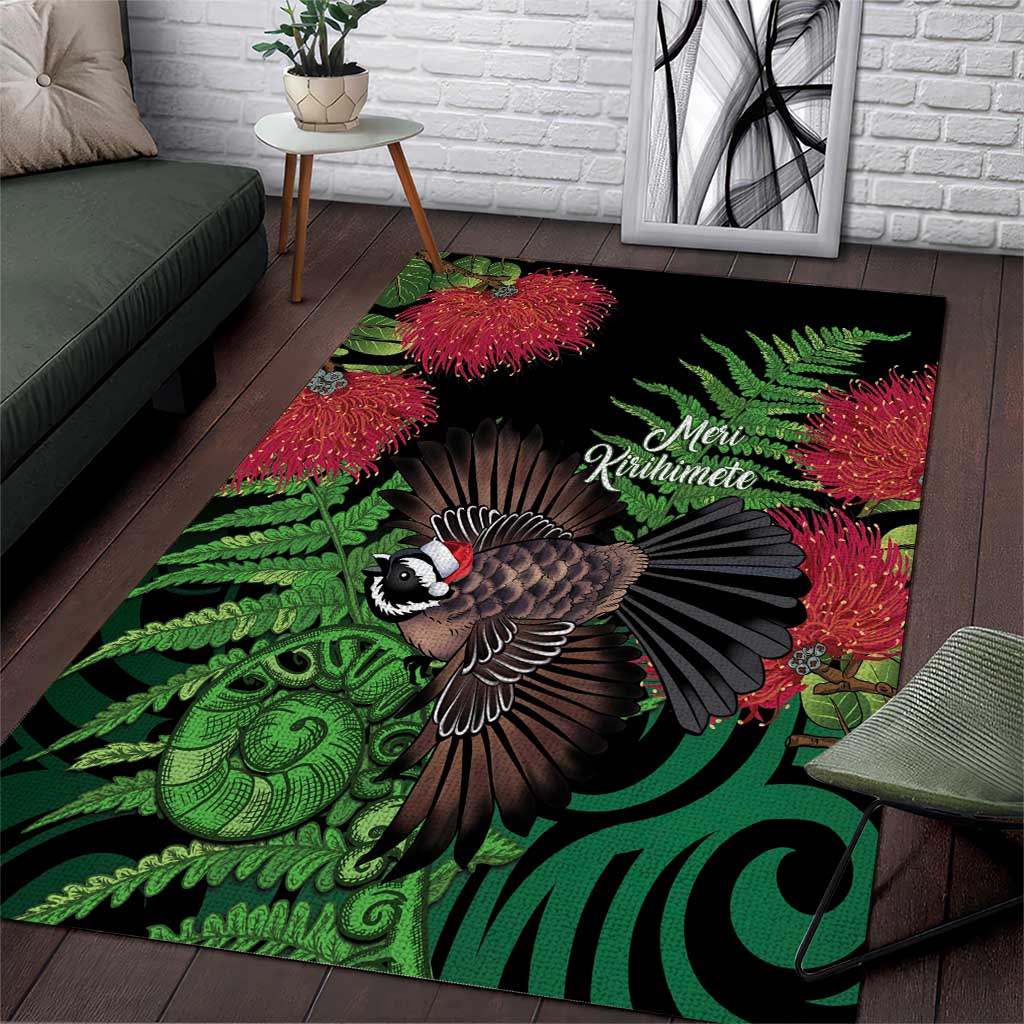 Meri Kirihimete New Zealand Area Rug Piwakawaka Koru Fern Mix Pohutukawa - Aussie Hoodie