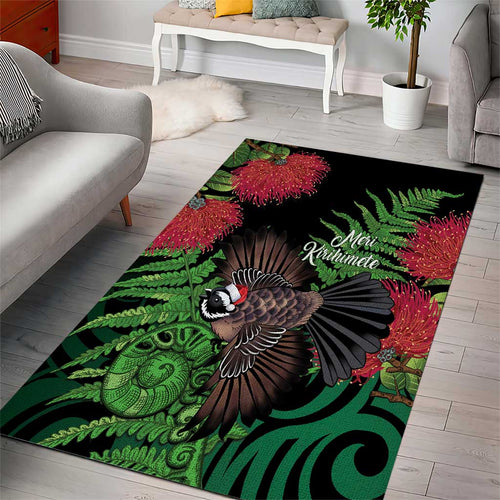 Meri Kirihimete New Zealand Area Rug Piwakawaka Koru Fern Mix Pohutukawa - Aussie Hoodie
