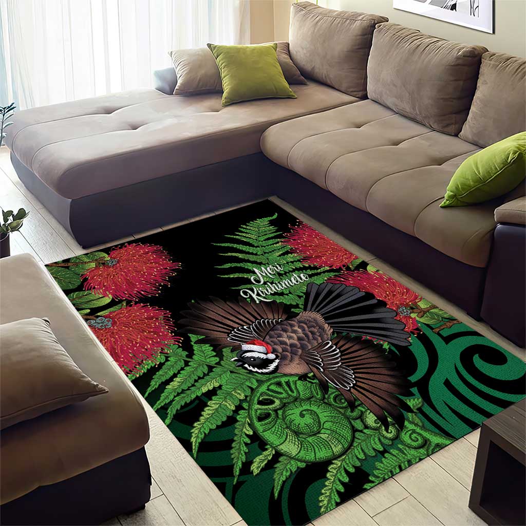 Meri Kirihimete New Zealand Area Rug Piwakawaka Koru Fern Mix Pohutukawa - Aussie Hoodie
