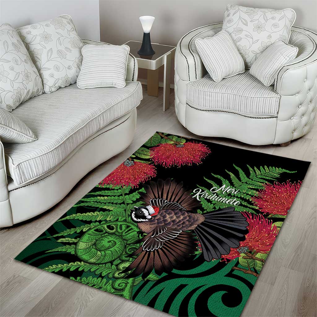 Meri Kirihimete New Zealand Area Rug Piwakawaka Koru Fern Mix Pohutukawa - Aussie Hoodie