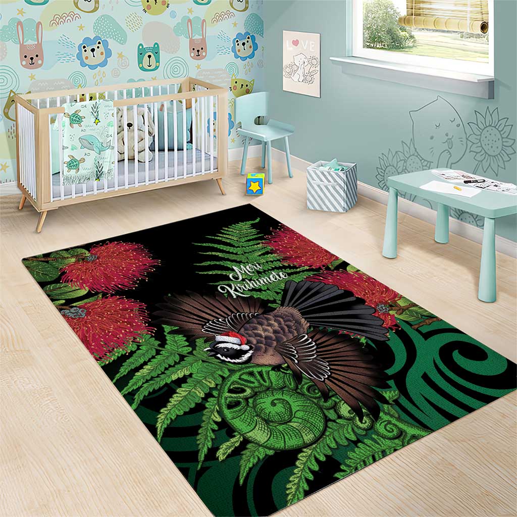 Meri Kirihimete New Zealand Area Rug Piwakawaka Koru Fern Mix Pohutukawa - Aussie Hoodie