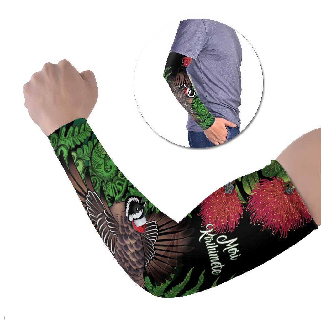 Meri Kirihimete New Zealand Arm Sleeves Piwakawaka Koru Fern Mix Pohutukawa - Aussie Hoodie