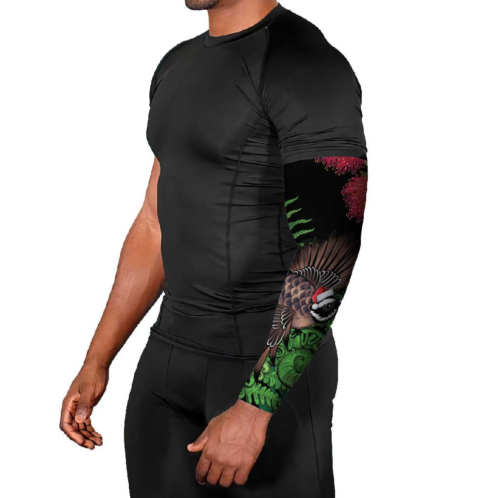 Meri Kirihimete New Zealand Arm Sleeves Piwakawaka Koru Fern Mix Pohutukawa - Aussie Hoodie