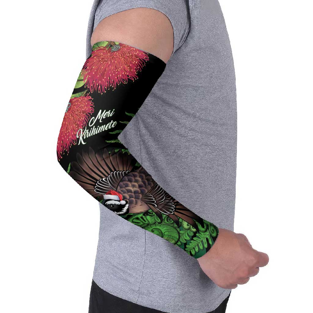 Meri Kirihimete New Zealand Arm Sleeves Piwakawaka Koru Fern Mix Pohutukawa - Aussie Hoodie
