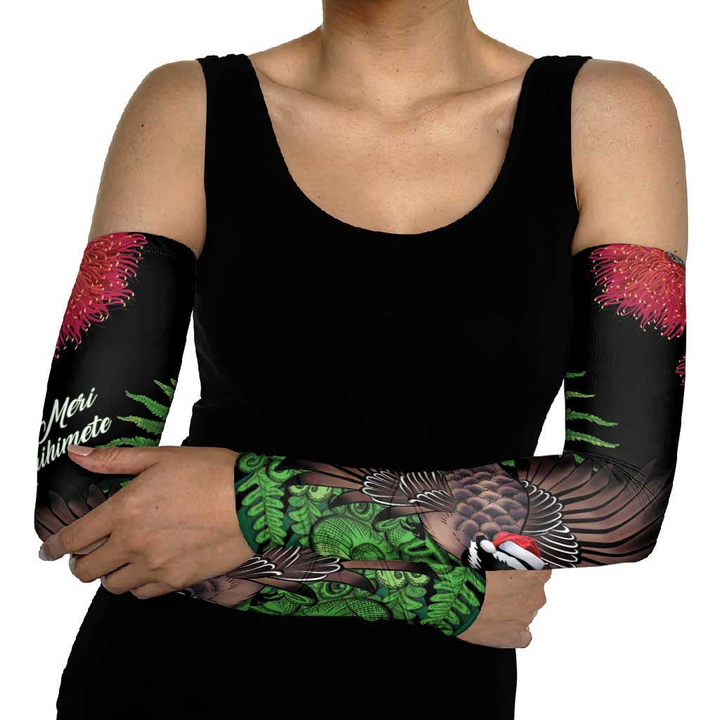 Meri Kirihimete New Zealand Arm Sleeves Piwakawaka Koru Fern Mix Pohutukawa - Aussie Hoodie