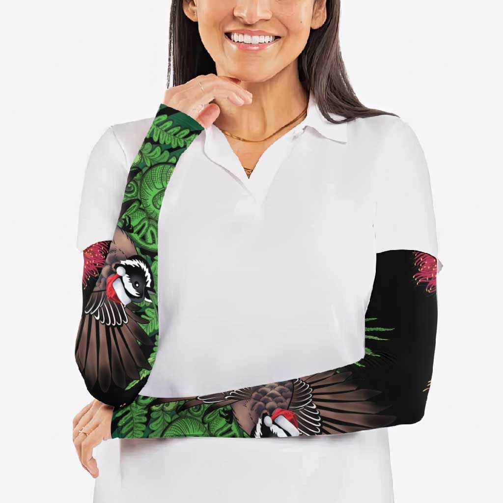 Meri Kirihimete New Zealand Arm Sleeves Piwakawaka Koru Fern Mix Pohutukawa - Aussie Hoodie