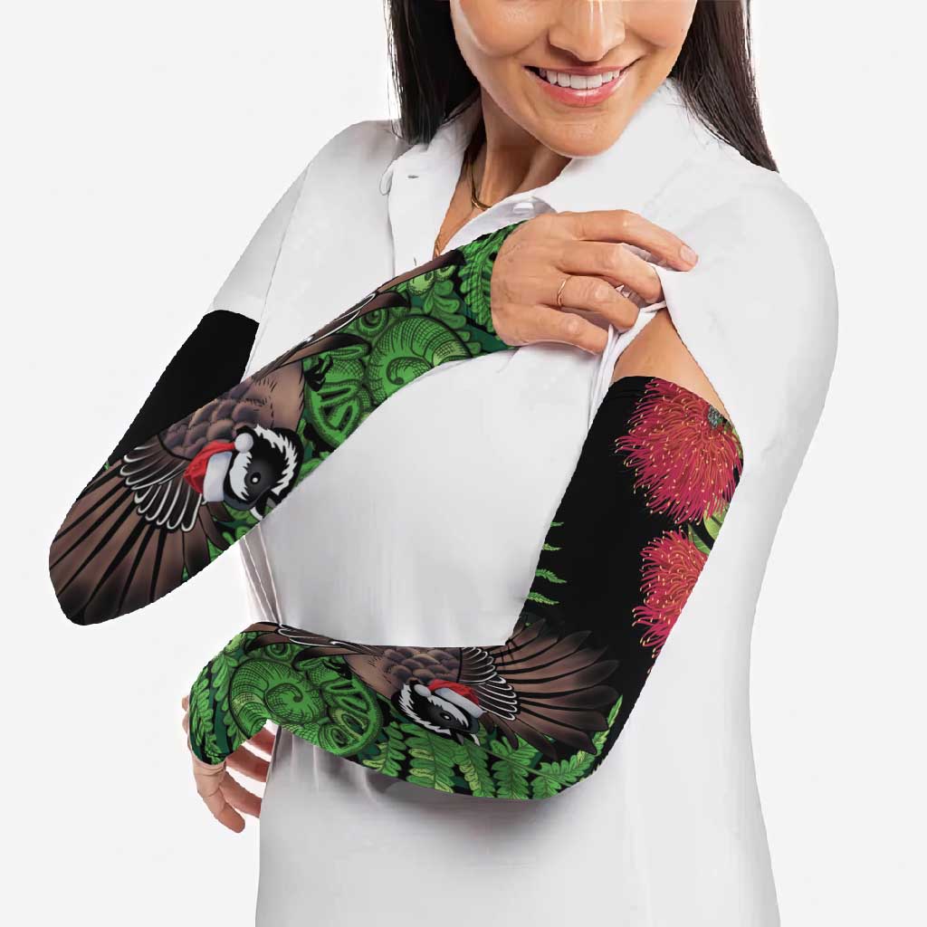 Meri Kirihimete New Zealand Arm Sleeves Piwakawaka Koru Fern Mix Pohutukawa - Aussie Hoodie