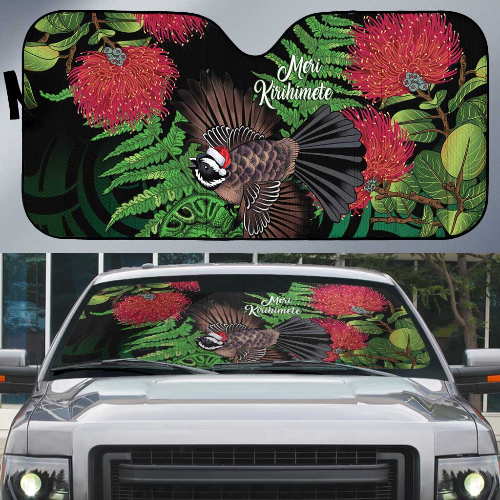 Meri Kirihimete New Zealand Auto Sun Shade Piwakawaka Koru Fern Mix Pohutukawa - Aussie Hoodie
