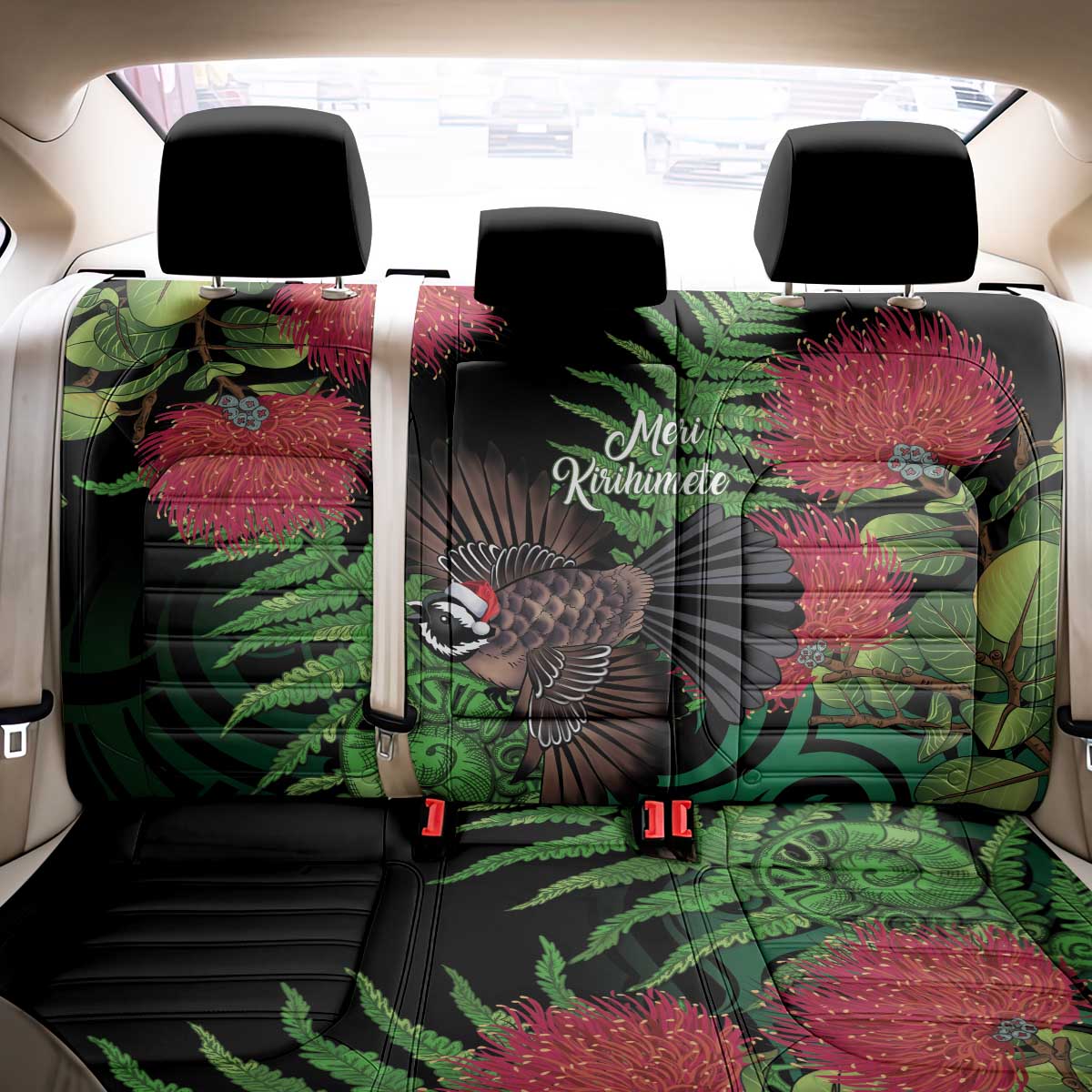 Meri Kirihimete New Zealand Back Car Seat Cover Piwakawaka Koru Fern Mix Pohutukawa - Aussie Hoodie