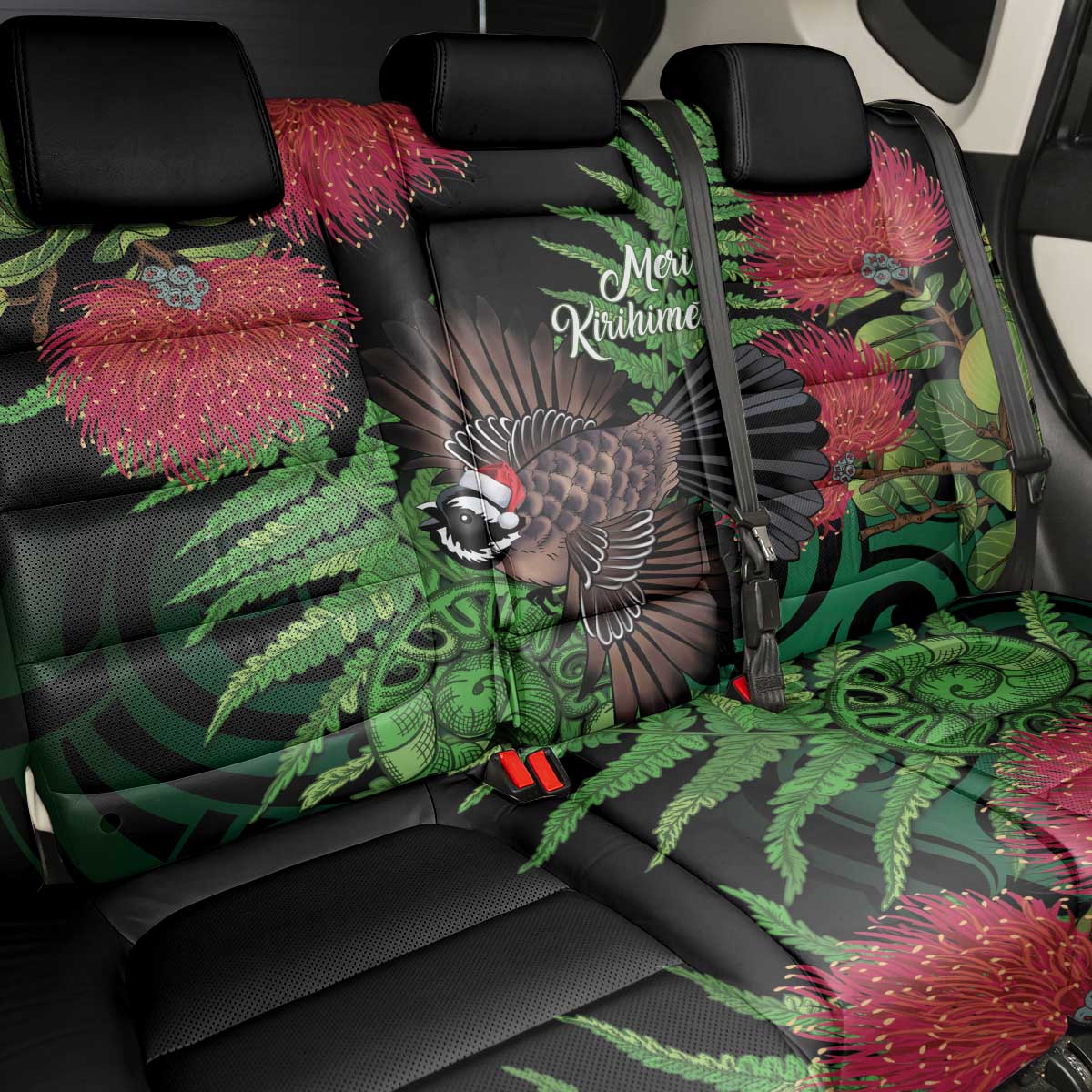 Meri Kirihimete New Zealand Back Car Seat Cover Piwakawaka Koru Fern Mix Pohutukawa - Aussie Hoodie