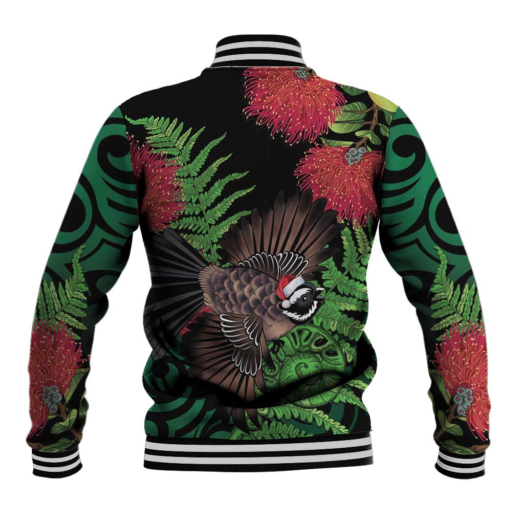 Meri Kirihimete New Zealand Baseball Jacket Piwakawaka Koru Fern Mix Pohutukawa - Aussie Hoodie