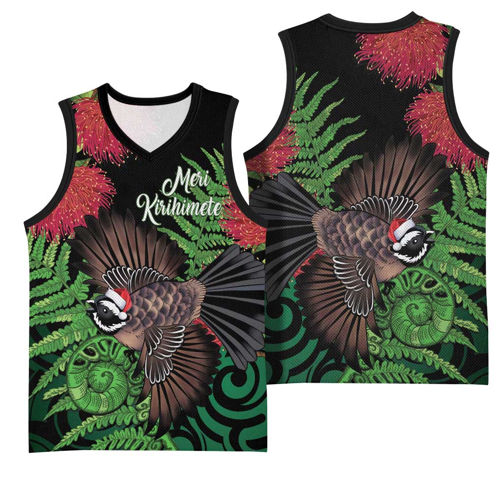 Meri Kirihimete New Zealand Basketball Jersey Piwakawaka Koru Fern Mix Pohutukawa - Aussie Hoodie