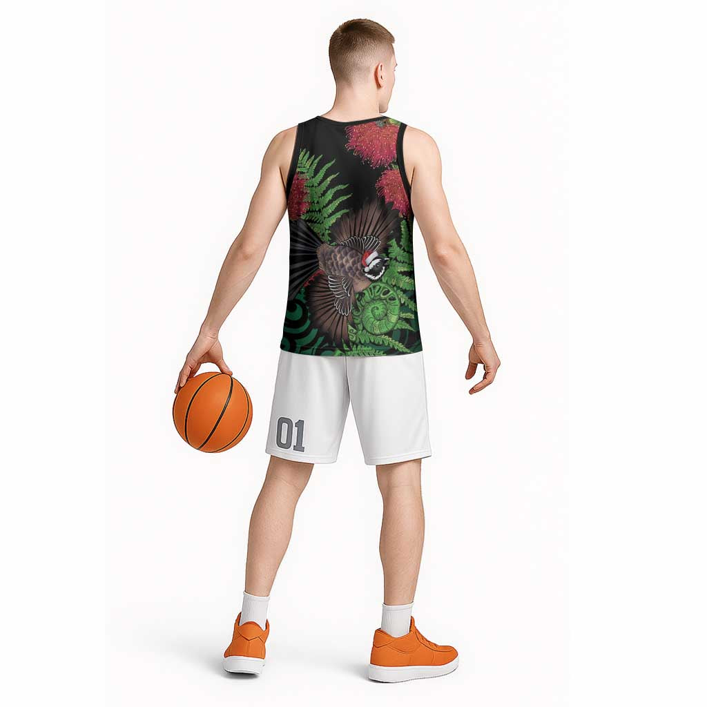 Meri Kirihimete New Zealand Basketball Jersey Piwakawaka Koru Fern Mix Pohutukawa - Aussie Hoodie