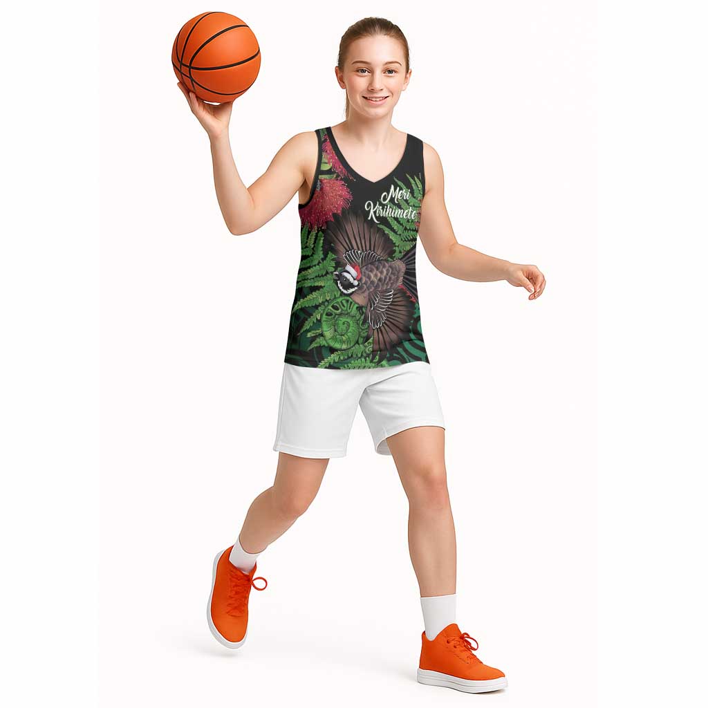 Meri Kirihimete New Zealand Basketball Jersey Piwakawaka Koru Fern Mix Pohutukawa - Aussie Hoodie