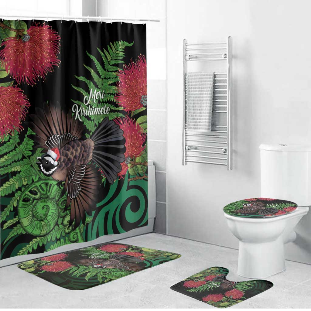 Meri Kirihimete New Zealand Bathroom Set Piwakawaka Koru Fern Mix Pohutukawa - Aussie Hoodie