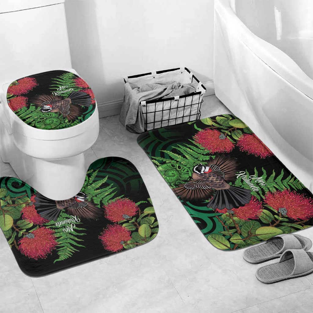 Meri Kirihimete New Zealand Bathroom Set Piwakawaka Koru Fern Mix Pohutukawa - Aussie Hoodie