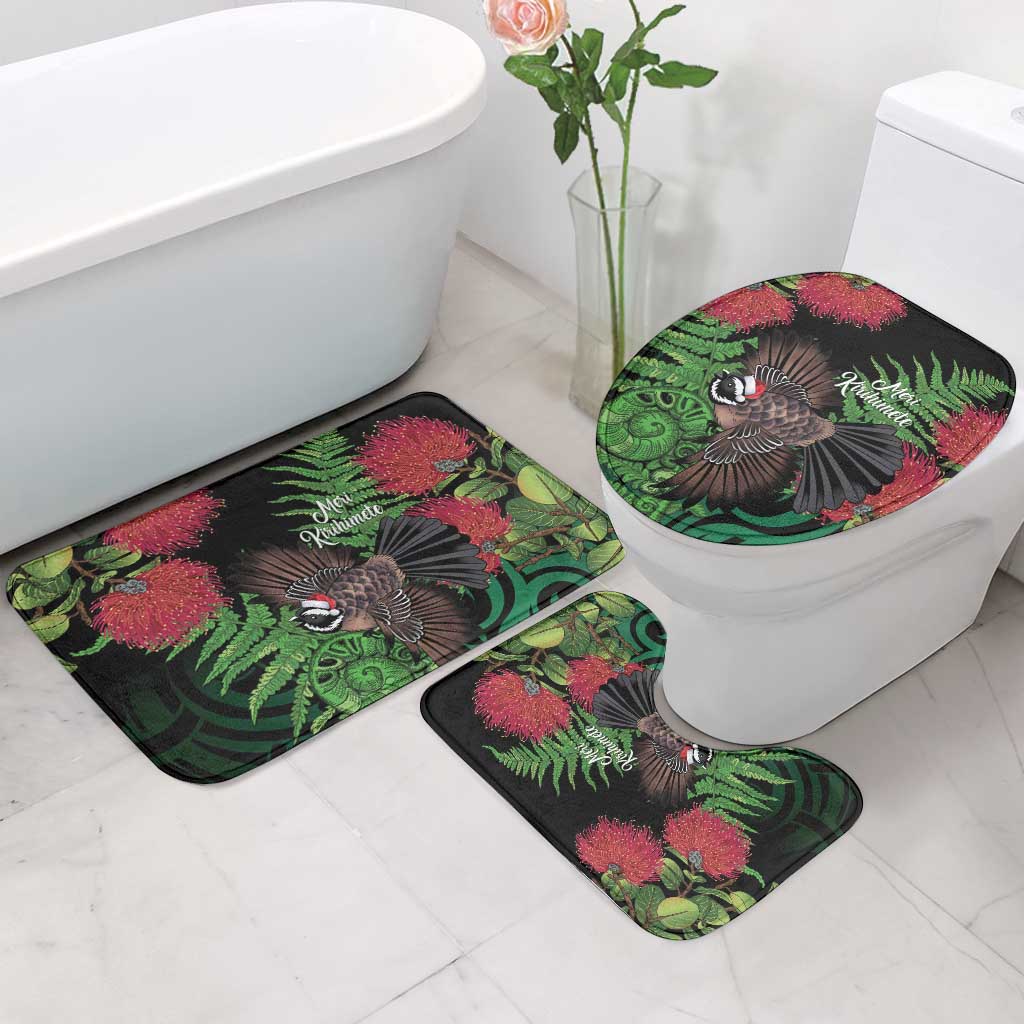 Meri Kirihimete New Zealand Bathroom Set Piwakawaka Koru Fern Mix Pohutukawa - Aussie Hoodie