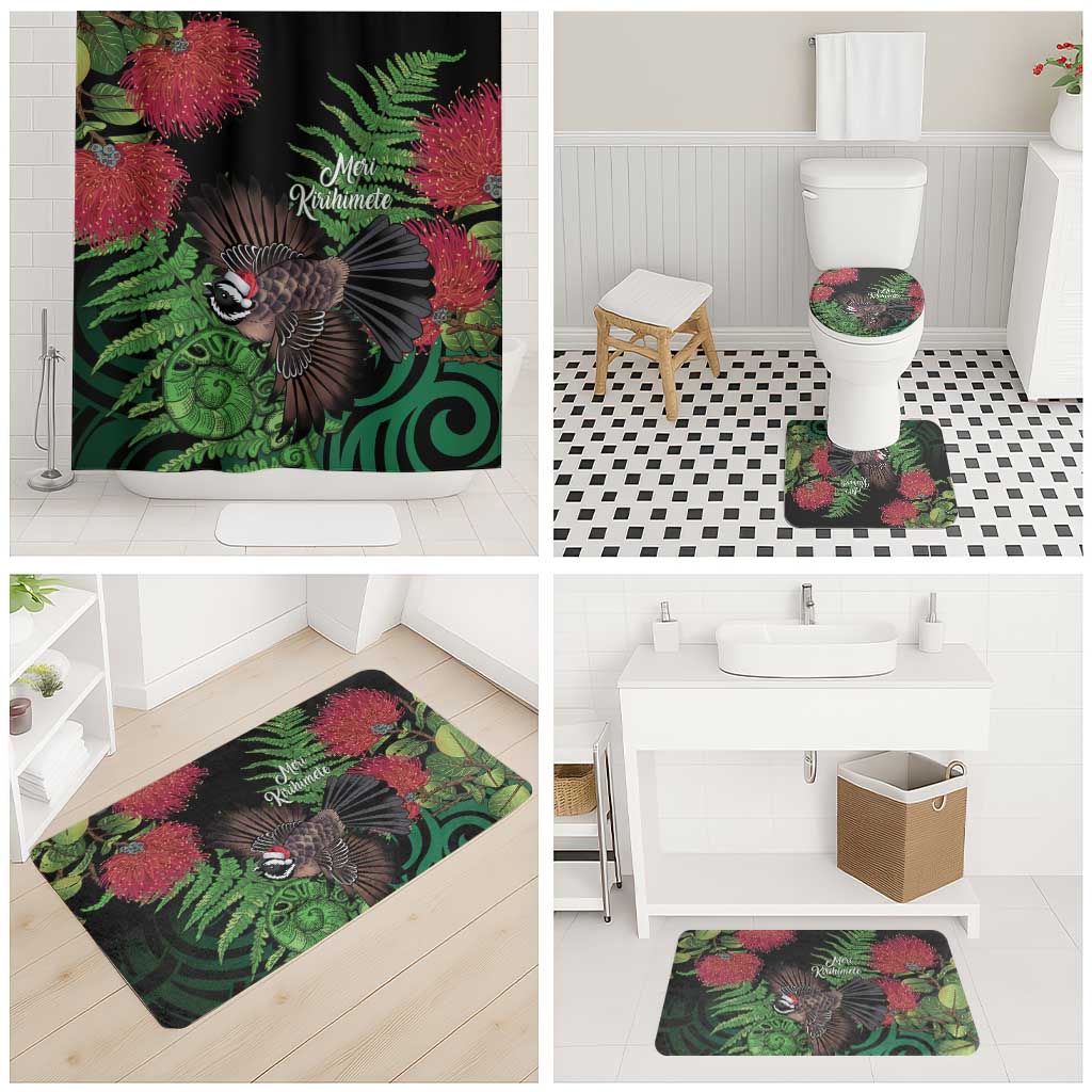Meri Kirihimete New Zealand Bathroom Set Piwakawaka Koru Fern Mix Pohutukawa - Aussie Hoodie