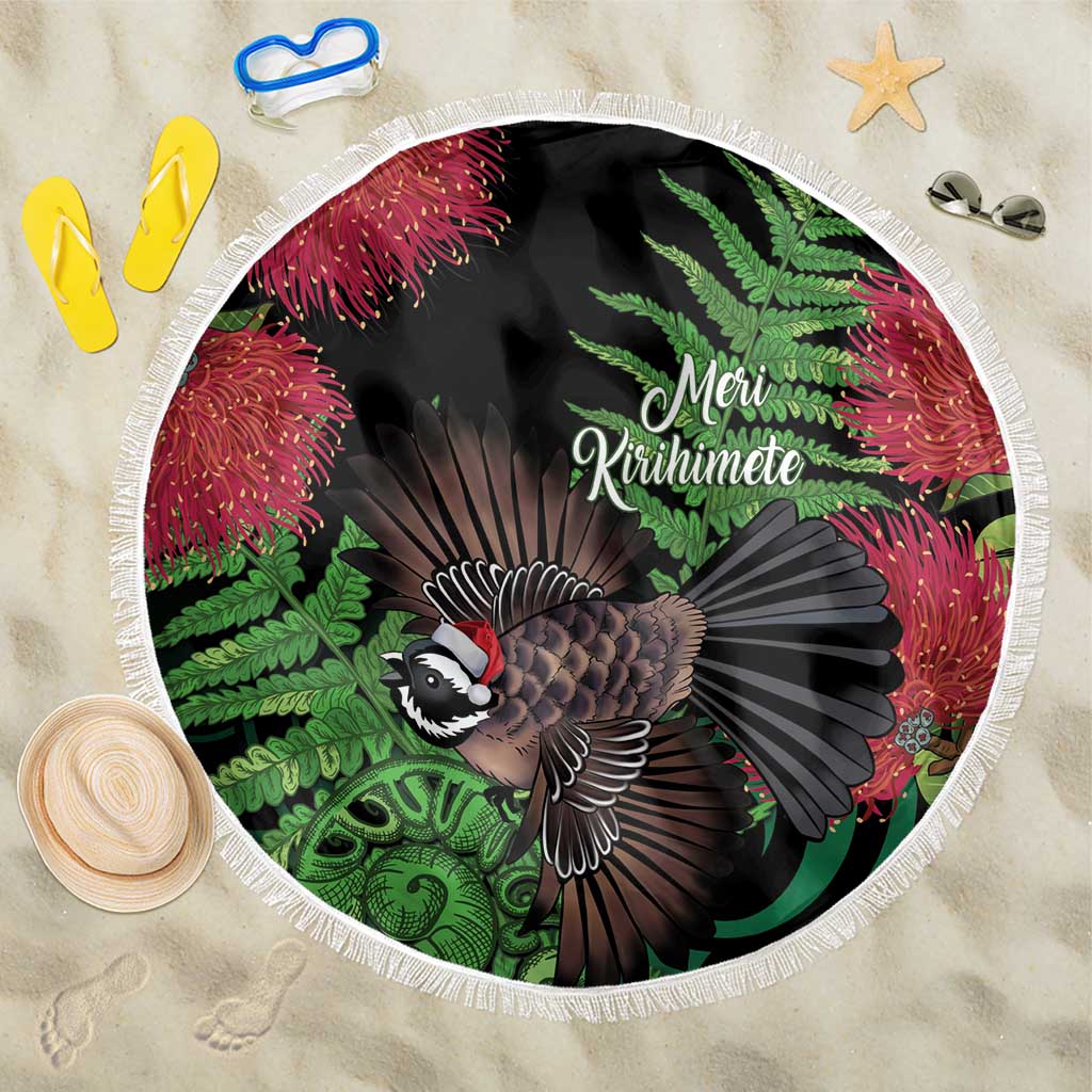 Meri Kirihimete New Zealand Beach Blanket Piwakawaka Koru Fern Mix Pohutukawa - Aussie Hoodie