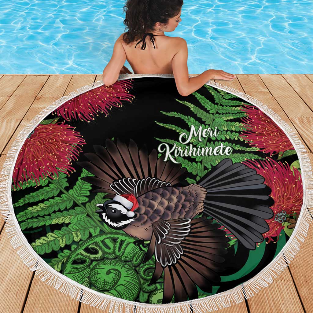 Meri Kirihimete New Zealand Beach Blanket Piwakawaka Koru Fern Mix Pohutukawa - Aussie Hoodie