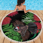 Meri Kirihimete New Zealand Beach Blanket Piwakawaka Koru Fern Mix Pohutukawa - Aussie Hoodie