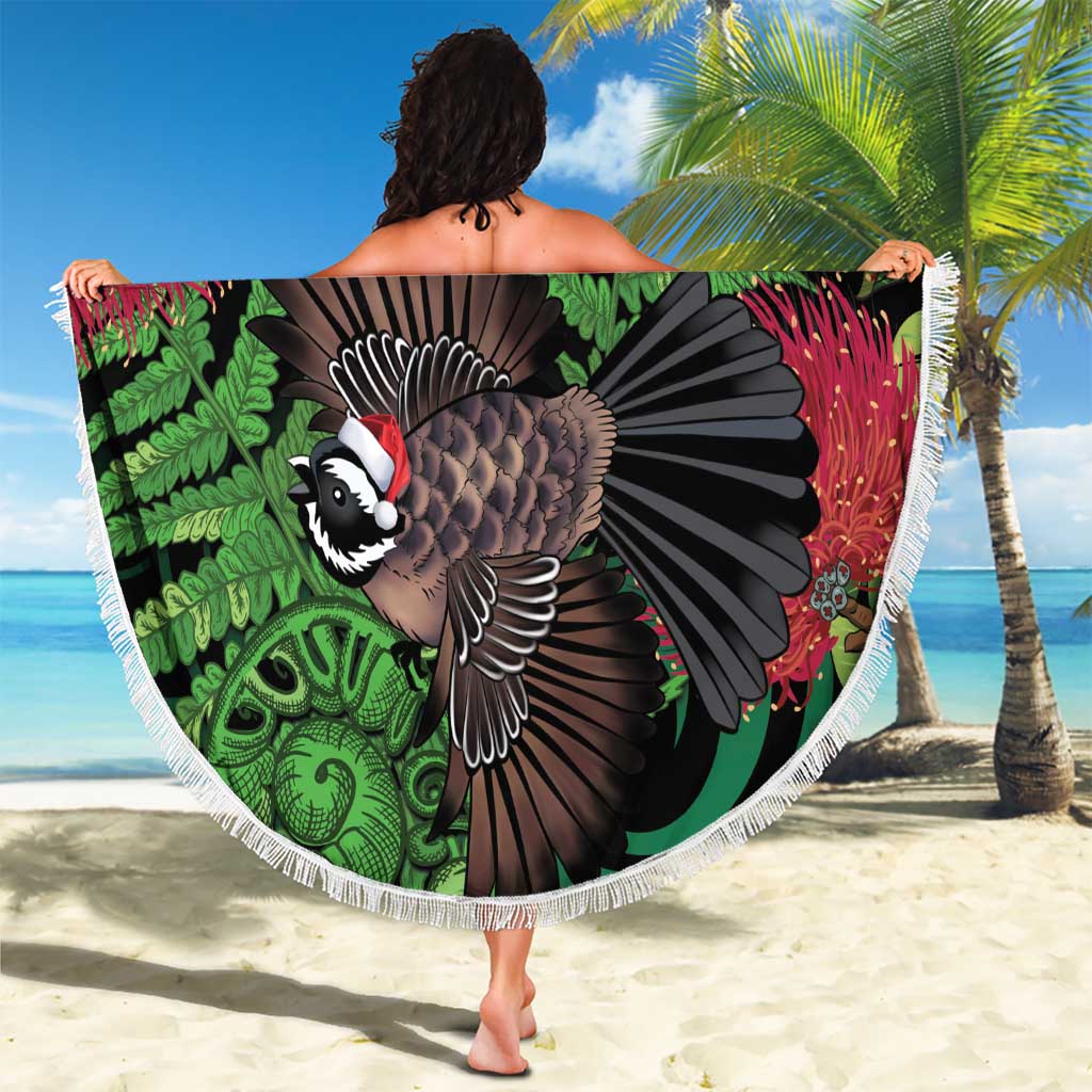 Meri Kirihimete New Zealand Beach Blanket Piwakawaka Koru Fern Mix Pohutukawa - Aussie Hoodie