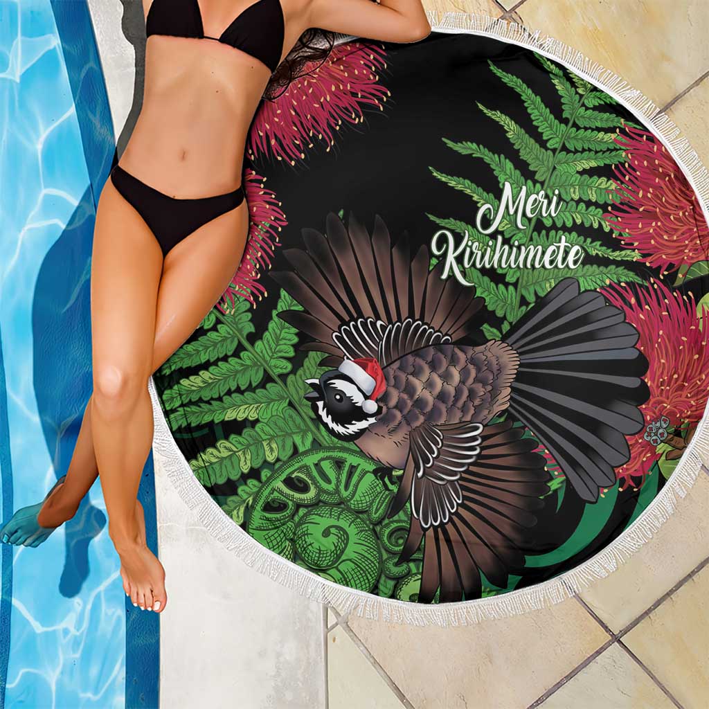 Meri Kirihimete New Zealand Beach Blanket Piwakawaka Koru Fern Mix Pohutukawa - Aussie Hoodie