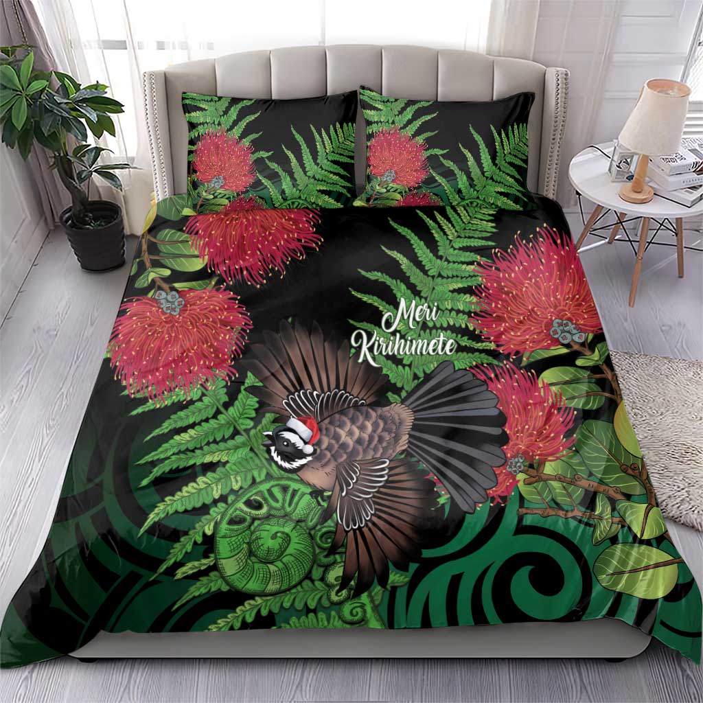 Meri Kirihimete New Zealand Bedding Set Piwakawaka Koru Fern Mix Pohutukawa - Aussie Hoodie