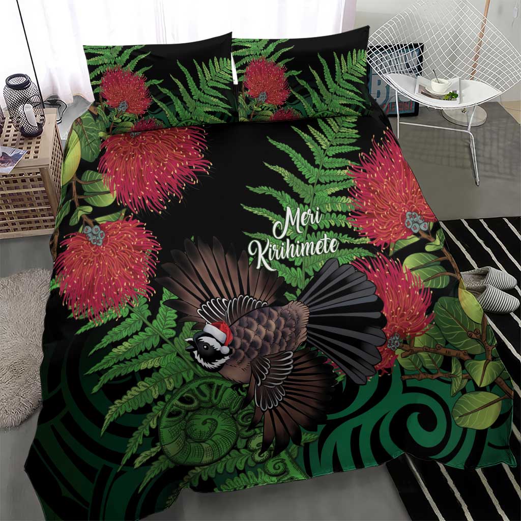 Meri Kirihimete New Zealand Bedding Set Piwakawaka Koru Fern Mix Pohutukawa - Aussie Hoodie