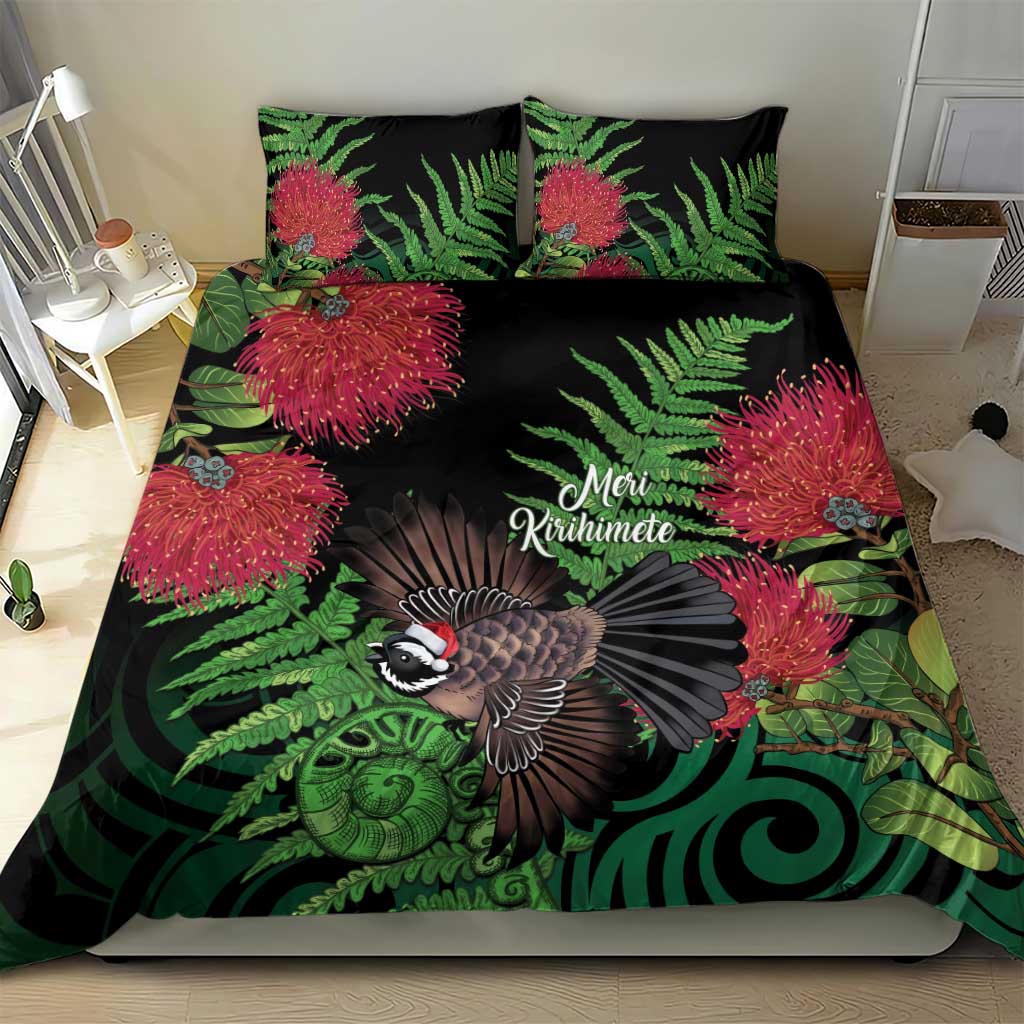 Meri Kirihimete New Zealand Bedding Set Piwakawaka Koru Fern Mix Pohutukawa - Aussie Hoodie