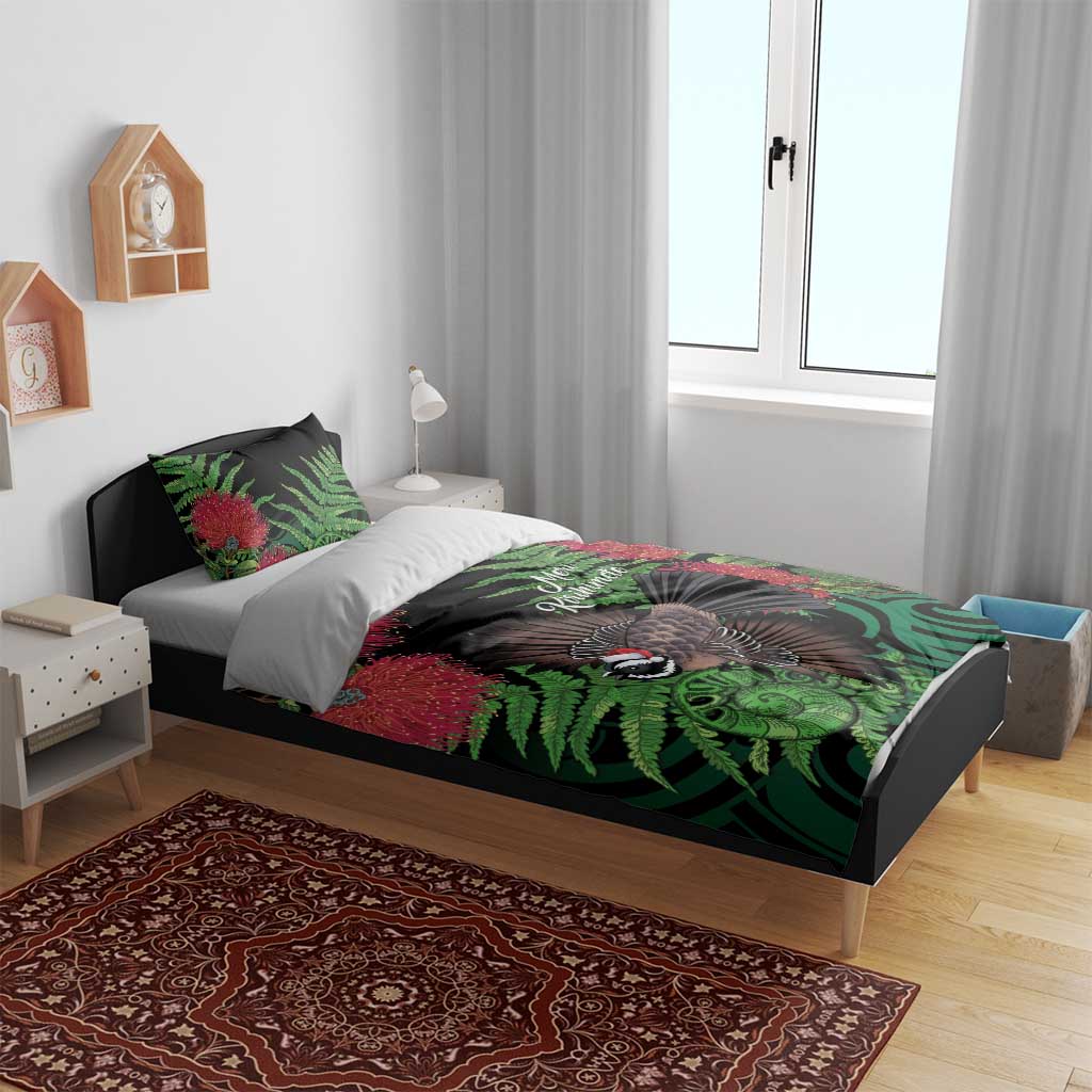 Meri Kirihimete New Zealand Bedding Set Piwakawaka Koru Fern Mix Pohutukawa - Aussie Hoodie