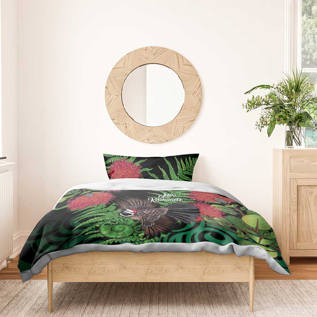 Meri Kirihimete New Zealand Bedding Set Piwakawaka Koru Fern Mix Pohutukawa - Aussie Hoodie