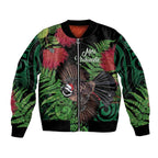 Meri Kirihimete New Zealand Bomber Jacket Piwakawaka Koru Fern Mix Pohutukawa - Aussie Hoodie