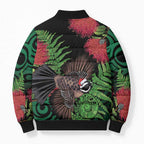 Meri Kirihimete New Zealand Bomber Puffer Jacket Piwakawaka Koru Fern Mix Pohutukawa - Aussie Hoodie