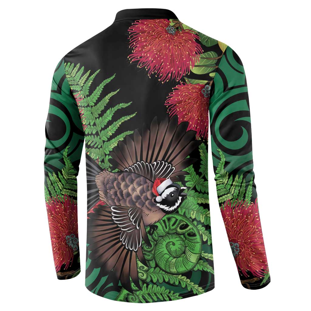 Meri Kirihimete New Zealand Button Sweatshirt Piwakawaka Koru Fern Mix Pohutukawa - Aussie Hoodie