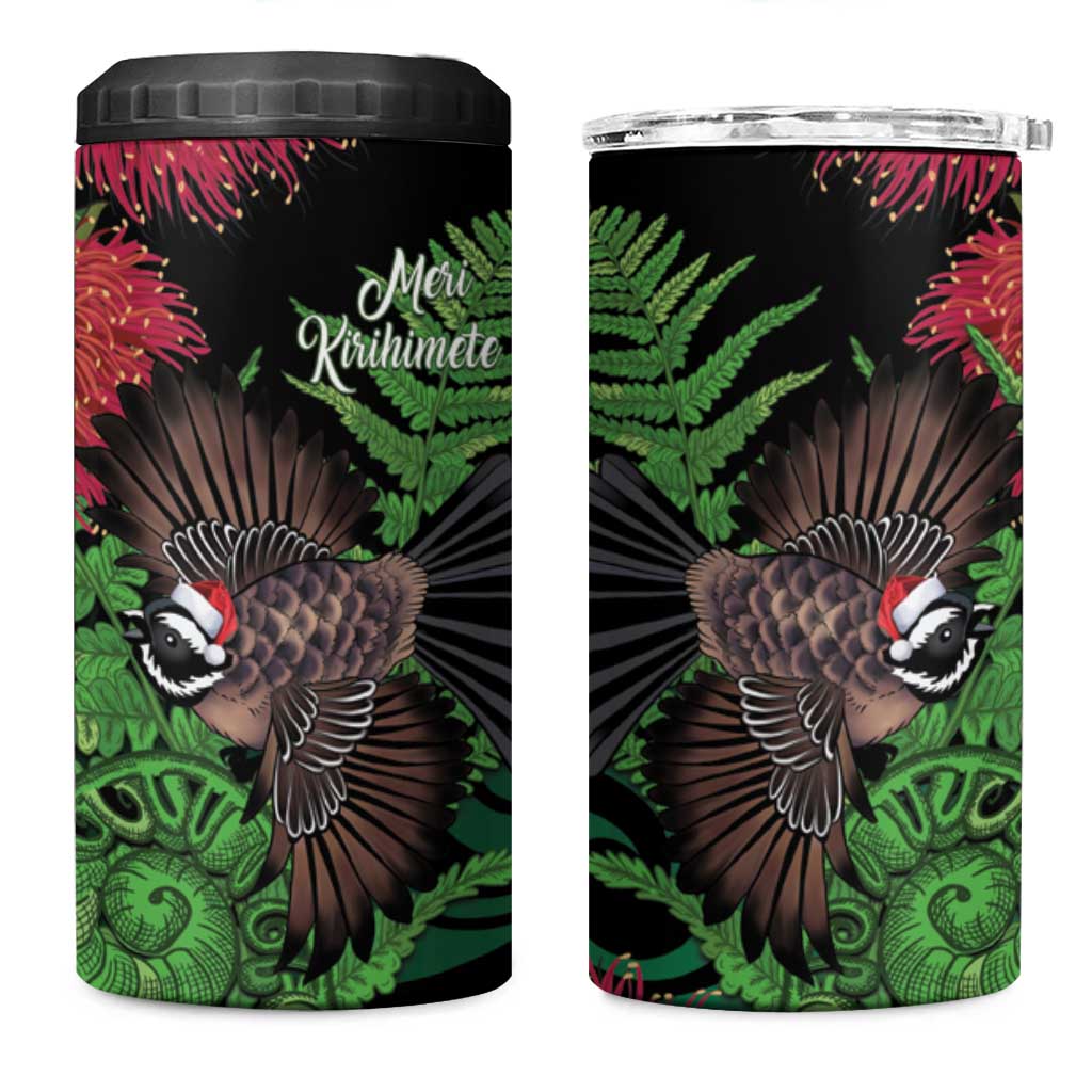 Meri Kirihimete New Zealand 4 in 1 Can Cooler Tumbler Piwakawaka Koru Fern Mix Pohutukawa - Aussie Hoodie