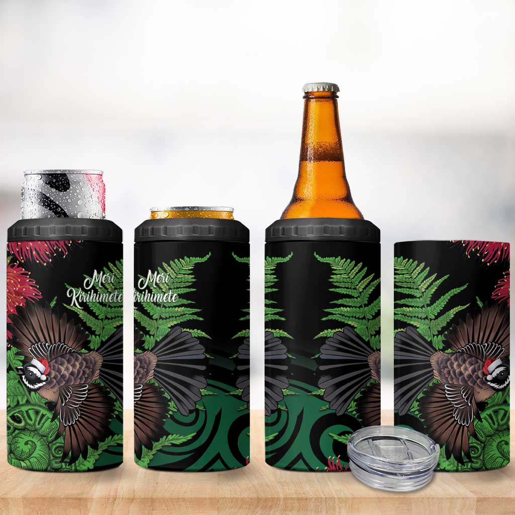 Meri Kirihimete New Zealand 4 in 1 Can Cooler Tumbler Piwakawaka Koru Fern Mix Pohutukawa - Aussie Hoodie