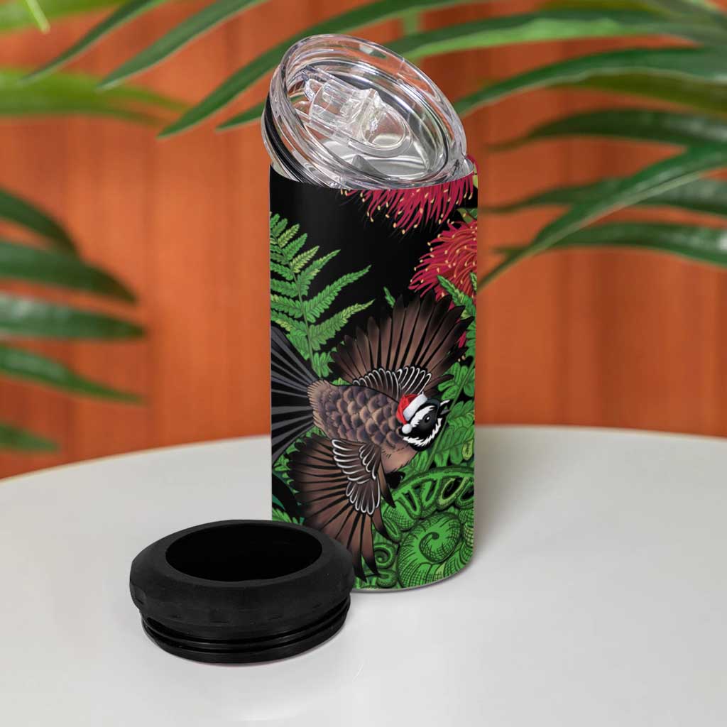 Meri Kirihimete New Zealand 4 in 1 Can Cooler Tumbler Piwakawaka Koru Fern Mix Pohutukawa - Aussie Hoodie